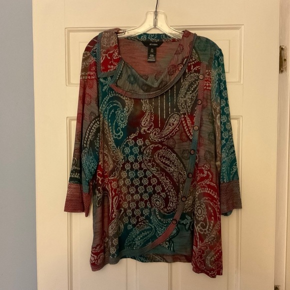Ali Miles Multicolor Paisley Cowl Neck Tunic Size XLP Petite NWT Artsy Lagenlook - Picture 1 of 10